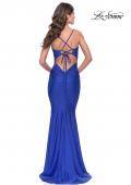 Picture of: Embellished Rhinestone Jersey Long Dress with Lace Up Back in Royal Blue, Style: 30996, Back Picture