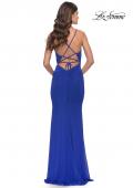 Picture of: Net Jersey Dress with Cut Outs and High Slit in Royal Blue, Style: 31124, Back Picture