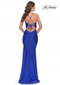 Picture of: Rhinestone Ruched Jersey Prom Dress with Lace Up Back in Royal Blue, Style: 31201, Back Picture