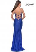 Picture of: Bedazzled Rhinestone Jersey Gown with Deep V Neckline in Royal Blue, Style: 31215, Back Picture