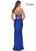 Picture of: Beaded Lace Bodice with Sheer Waist Long Jersey Gown in Royal Blue, Style: 31301, Back Picture