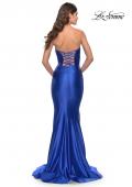 Picture of: Intricate Lace Up Back Liquid Jersey Mermaid Gown in Royal Blue, Style: 31321, Back Picture