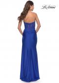 Picture of: Sheer Lace Applique Bodice Dress with Jersey Skirt in Royal Blue, Style: 31343, Back Picture