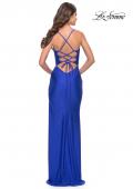 Picture of: Rhinestone Jersey Dress with Strappy Back and High Slit in Royal Blue, Style: 31398, Back Picture
