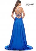 Picture of: Satin Gown with Sheer Rhinestone Bodice in Royal Blue, Style: 31592, Back Picture