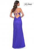 Picture of: Rhinestone Embellished Fitted Dress with Illusion Bustier Top in Blue, Style: 31701, Back Picture