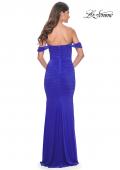 Picture of: Off the Shoulder Net Jersey Dress with Ruching in Royal Blue, Style: 31914, Back Picture