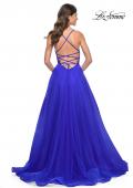 Picture of: Illusion Lace Bodice A-Line Tulle Prom Dress with Slit in Royal Blue, Style: 32059, Back Picture