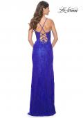 Picture of: Scallop Detail Lace Fitted Prom Dress with Illusion Bodice in Royal Blue, Style: 32080, Back Picture