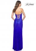 Picture of: Strapless Fitted Rhinestone Embellished Gown with Knot Detail in Royal Blue, Style: 32175, Back Picture