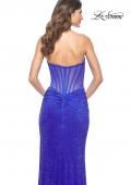 Picture of: Rhinestone Net Jersey Dress with Bustier Top and Ruching in Royal Blue, Style: 32176, Back Picture