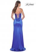 Picture of: Satin Prom Dress with Illusion Lace Bodice and Tie Back in Royal Blue, Style: 32180, Back Picture