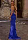 Picture of: Lace and Jersey Dress with Ruched Skirt and V Neckline in Royal Blue, Style 32217, Back Picture