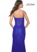 Picture of: Stretch Lace Fitted Dress with Illusion Bustier Top in Royal Blue, Style: 32231, Back Picture