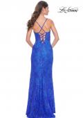 Picture of: Stretch Lace Dress with Bustier Top and Illusion Back in Royal Blue, Style: 32248, Back Picture