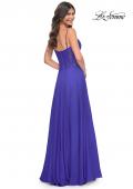 Picture of: Chiffon and Lace Gown with Bustier Top in Blue, Style: 32276, Back Picture