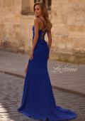 Picture of: Ruched Long Jersey Dress with Draped Rhinestone Neckline in Royal Blue, Style 32802, Back Picture