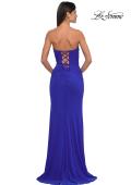 Picture of: Simple Net Prom Dress with High Slit and Flattering Ruching in Royal Blue, Style: 33018, Back Picture