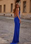 Picture of: Rhinestone Cowl Neck Gown with Open Back and Ruching in Royal Blue, Style: 33302, Back Picture