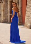 Picture of: Strapless Fitted Rhinestone Gown with Slit and Lace-Up Back in Royal Blue, Style: 33383, Back Picture