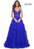 Picture of: Ruffle Tulle Prom Gown with Illusion Lace Bodice and High Slit in Royal Blue, Style: 32128, Detail Picture 19