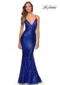 Picture of: Metallic Sequined Mermaid Dress with Lace Up Back in Royal Blue, Style: 28469, Detail Picture 1