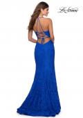 Picture of: Lace Prom Gown with Rhinestones and Tie Up Back in Royal Blue, Style: 28548, Detail Picture 1