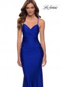 Picture of: Criss Cross Ruched Bodice Jersey Long Dress in Royal Blue, Style 29606, Detail Picture 1