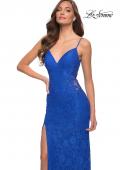 Picture of: Sleek Lace Long Dress with Sheer Sides and Open Back in Royal Blue, Style 29694, Detail Picture 1