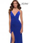 Picture of: V Neck Simple Jersey Dress with Lace Up Back in Royal Blue, Style 29697, Detail Picture 1