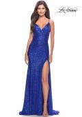 Picture of: Long Sequin Gown with Dramatic Flare Skirt and Slit in Royal Blue, Style: 31140, Detail Picture 1