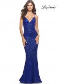 Picture of: Fitted Stretch Sequin Dress with Open Back and Defined Cups in Royal Blue, Style: 31291, Detail Picture 1