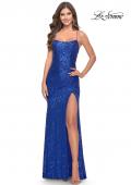 Picture of: Lace Up Back Sequin Gown with Flare Skirt in Royal Blue, Style: 31508, Detail Picture 1