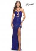 Picture of: Stretch Sequin Dress with Unique Front Cut Outs in Royal Blue, Style: 31549, Detail Picture 1