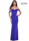 Picture of: Off the Shoulder Net Jersey Dress with Ruching in Royal Blue, Style: 31914, Detail Picture 1