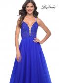 Picture of: Illusion Lace Bodice A-Line Tulle Prom Dress with Slit in Royal Blue, Style: 32059, Detail Picture 1