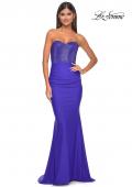 Picture of: Sweetheart Rhinestone Fishnet Bodice Dress with Fitted Skirt in Royal Blue, Style: 32069, Detail Picture 1