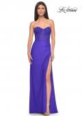 Picture of: Lace Bustier Strapless Dress with Ruched Jersey Skirt in Royal Blue, Style: 32234, Detail Picture 1