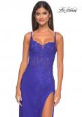 Picture of: Rhinestone Embellished Fishnet Dress with Lace Details in Royal Blue, Style: 32409, Detail Picture 1