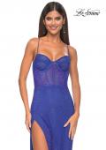 Picture of: Fishnet Rhinestone Fitted Dress with Bustier Top and High Neckline in Royal Blue, Style: 32446, Detail Picture 1