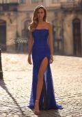 Picture of: Simple Long Stretch Lace Prom Dress with Ruching in Royal Blue, Style 32773, Detail Picture 1
