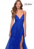 Picture of: Tulle Prom Dress with Floral Detail and Side Slit in Royal Blue, Style: 28985, Detail Picture 2