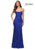 Picture of: Print Sequin Long Dress with Lace Up Back in Royal Blue, Style 29638, Detail Picture 2