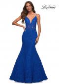 Picture of: Mermaid Lace Prom Dress with Sheer Jeweled Bodice in Royal Blue, Detail Picture 2