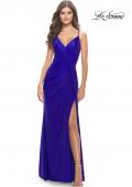 Picture of: Soft Jersey Dress with Knot Waist and Lace Up Back in Royal Blue, Style: 31169, Detail Picture 2