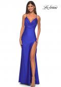 Picture of: Drape Neckline Jeweled Jersey Prom Dress with High Slit in Royal Blue, Style: 31221, Detail Picture 2
