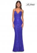 Picture of: Beaded Lace Long Dress with Illusion Bodice in Royal Blue, Style: 31359, Detail Picture 2
