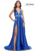 Picture of: A-Line Satin Gown with Deep V and Slit in Royal Blue, Style: 31533, Detail Picture 2