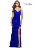 Picture of: Ruched Jersey Dress with Lace Up Back in Royal Blue, Style: 31572, Detail Picture 2