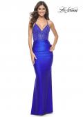 Picture of: Beaded Illusion Top with Ruched Jersey Skirt Prom Dress in Royal Blue, Style: 31920, Detail Picture 2